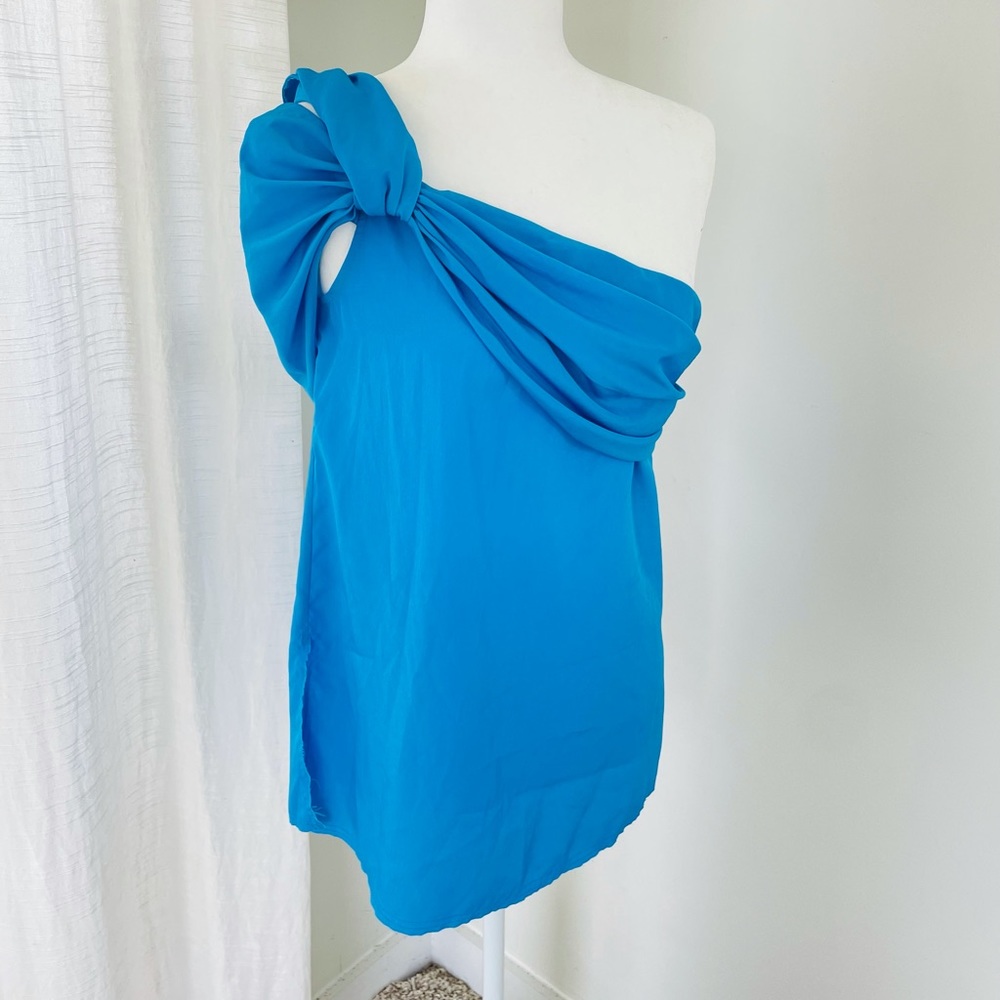 Baja East 2 Blue Knotted One Shoulder Top - Picture 4 of 11